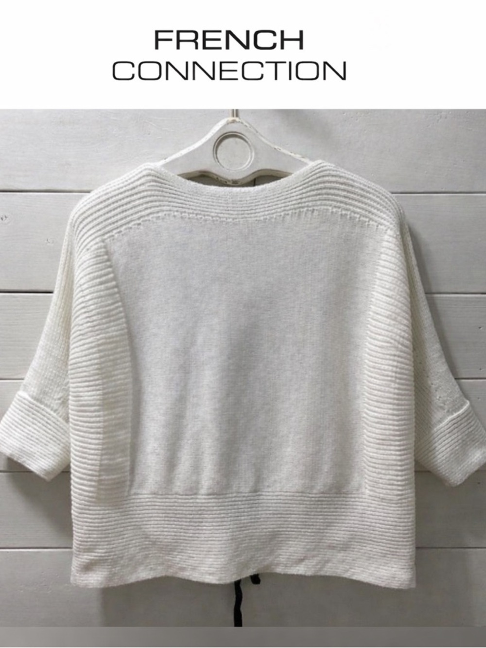 FRENCH CONNECTION – Navy Knit Top with Black Ribbon Ties – Estimated Size XL/XXL